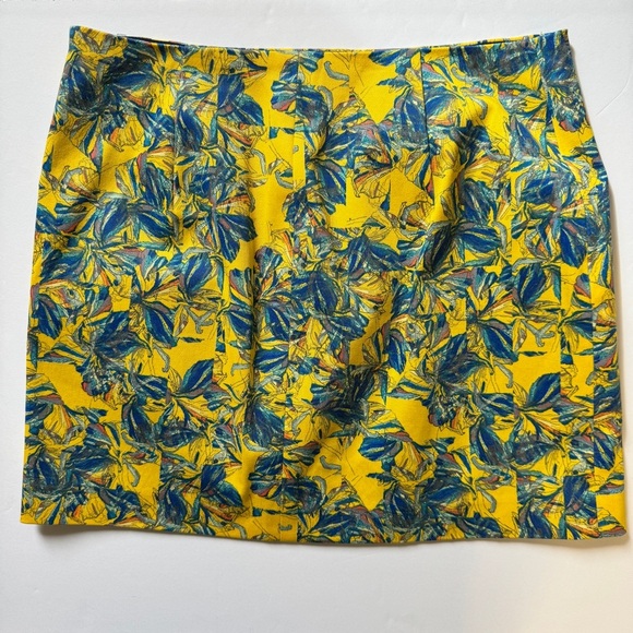 Club Monaco Mini Skirt Minirock Floral Botanical Yellow Lined Mod Bright Sz 2 - Picture 2 of 9